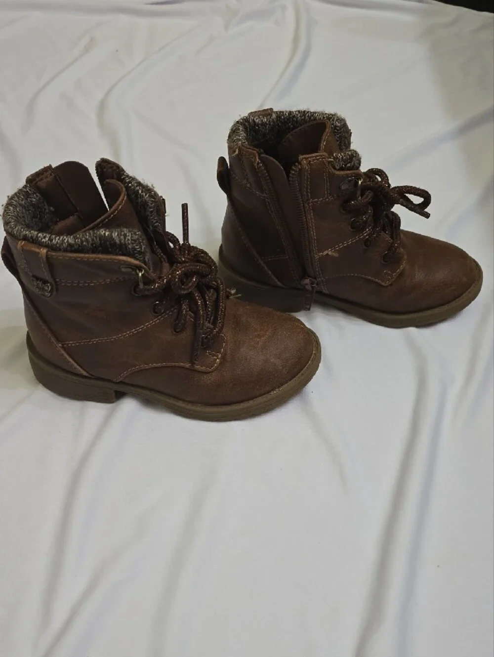 Kids Brown Leather-Look Ankle Boots - Casual Winter Style